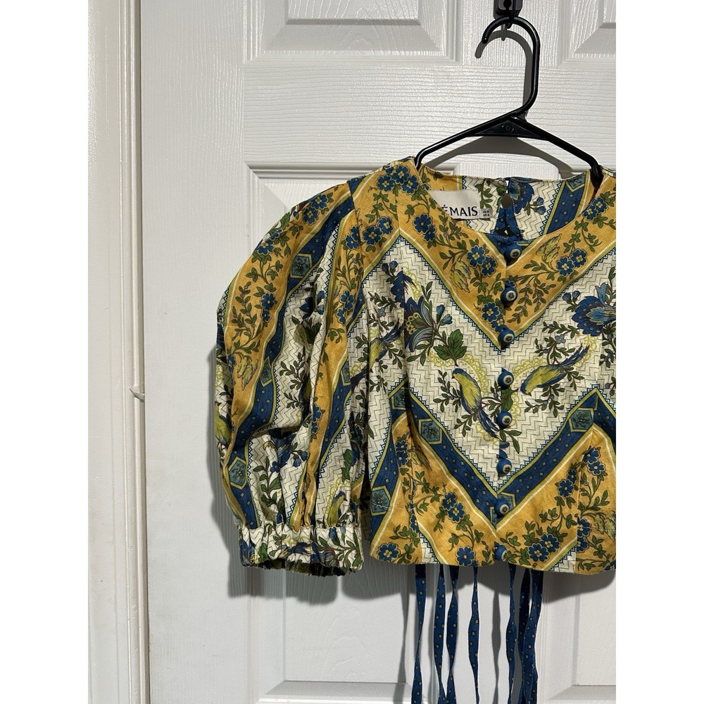 ALÉMAIS Quinn Tie-Back Linen Cropped Top Floral Print US 4
